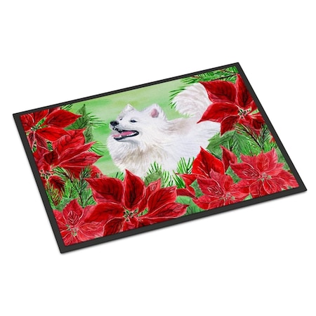Carolines Treasures Samoyed Poinsettas Indoor or Outdoor Mat - 18 x 27 in. CK1339MAT